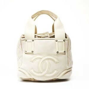 CHANEL Ivory Mouton Suede Coco Mark Handbag, Beige, WS25202